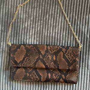 Express Snake Print Shoulder Bag – Removable Gold Chain Clutch